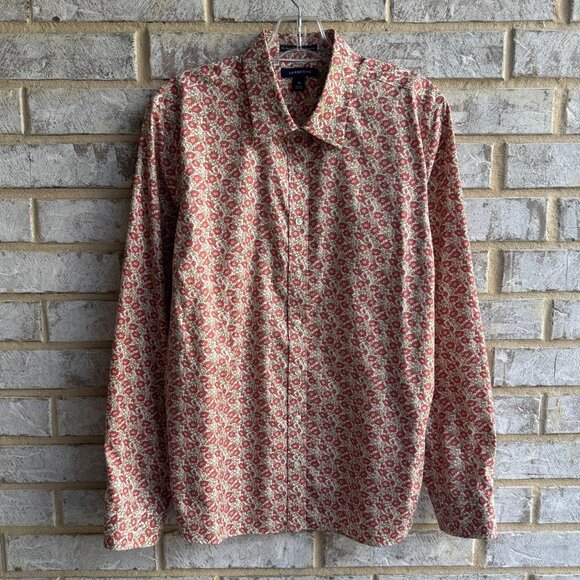 Lands' End Long Sleeve Button Up Collared Floral Shirt Women's Size 16 - Picture 1 of 8